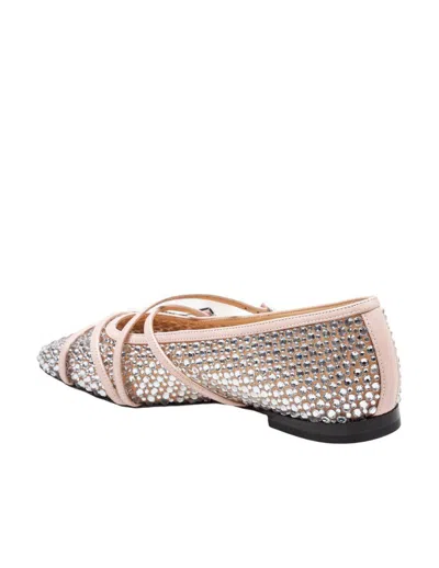 Mach&mach Ballet Flats With Crystal Embellishment And Adjustable Loops In Beige