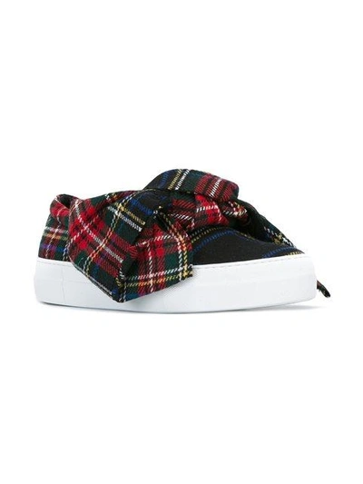 Shop Joshua Sanders Tartan Bow Slip-on Sneakers