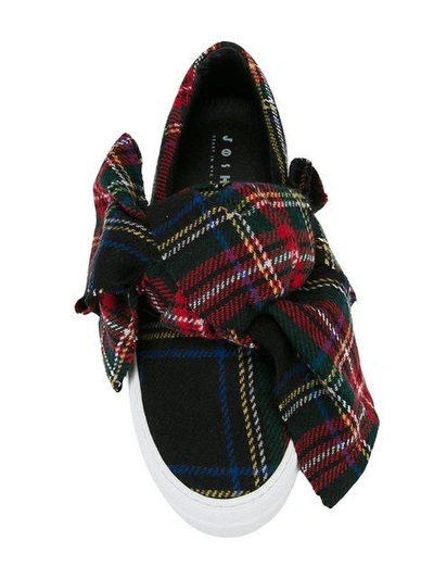 Shop Joshua Sanders Tartan Bow Slip-on Sneakers