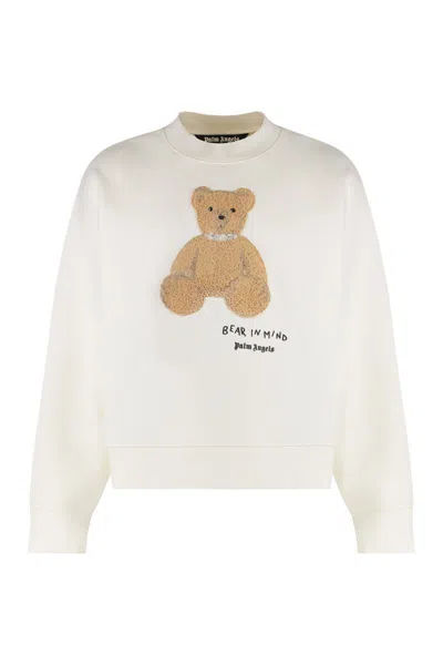 Palm Angels Cotton Crew Neck Sweatshirt With Teddy Bear Motif In Green