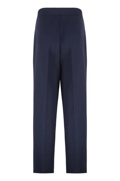 Max Mara High Waist Straight Leg Trousers With Front Pleats In Blue