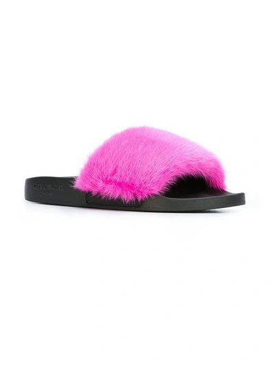 Shop Givenchy Fuchsia Pink Fur Slides