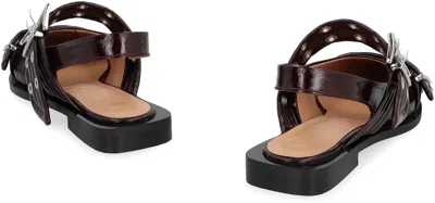Ganni Black Croco Print Slingback Ballet Flat Shoe With Buckles In Red-purple Or Grape