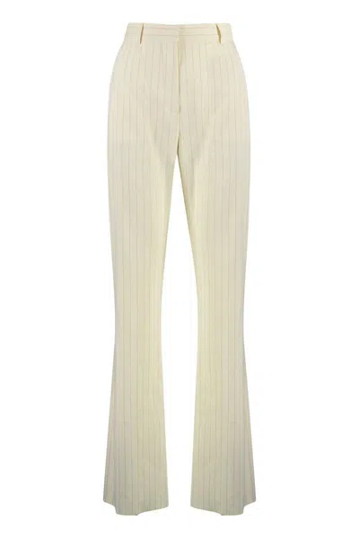 Sportmax Cream Flared Pants With Pinstripe Motif In Viscose Blend Woman In Green