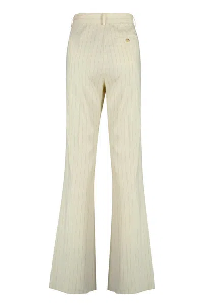 Sportmax Cream Flared Pants With Pinstripe Motif In Viscose Blend Woman In Green