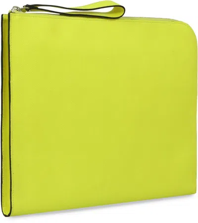 Shop Valextra Leather Flat Pouch In Yellow