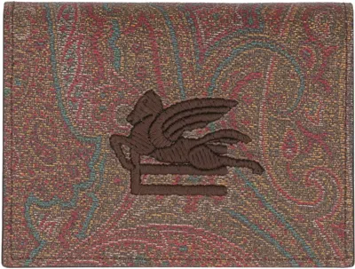 Etro Embroidered Synthetic Leather Wallet In Brown