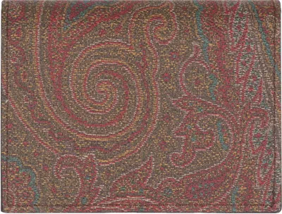 Etro Embroidered Synthetic Leather Wallet In Brown