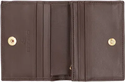 Etro Embroidered Synthetic Leather Wallet In Brown