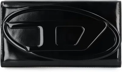Diesel 1dr Leather Wallet On Chain In Black
