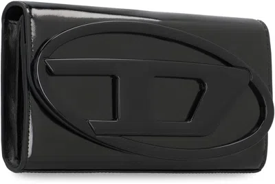 Diesel 1dr Leather Wallet On Chain In Black
