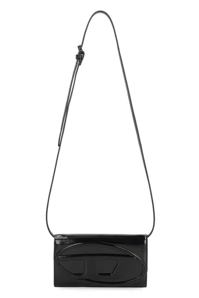 Diesel 1dr Leather Wallet On Chain In Black