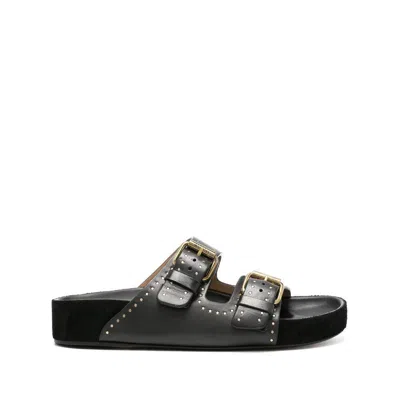 Isabel Marant Lennyo Embroidered Cutout Suede Slides In Black