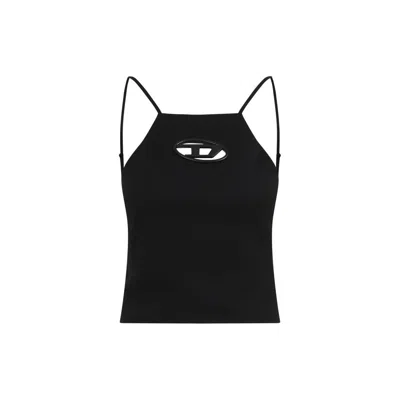 Diesel T-wilight Black Top With Halterneck And Oval D Logo Plaque On The Front In Wool Blend Woman In Black