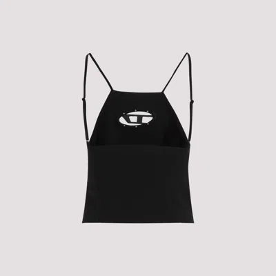 Diesel T-wilight Black Top With Halterneck And Oval D Logo Plaque On The Front In Wool Blend Woman In Black