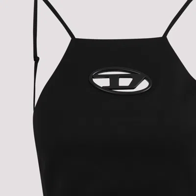 Diesel T-wilight Black Top With Halterneck And Oval D Logo Plaque On The Front In Wool Blend Woman In Black