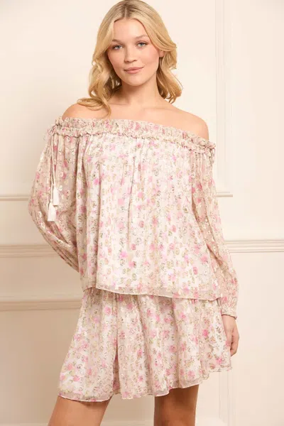 Needle & Thread Rose Ditsy Lurex Off-shoulder Top In Multi