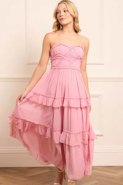 Needle & Thread Isabel Chiffon Strapless Ankle Gown In Pink