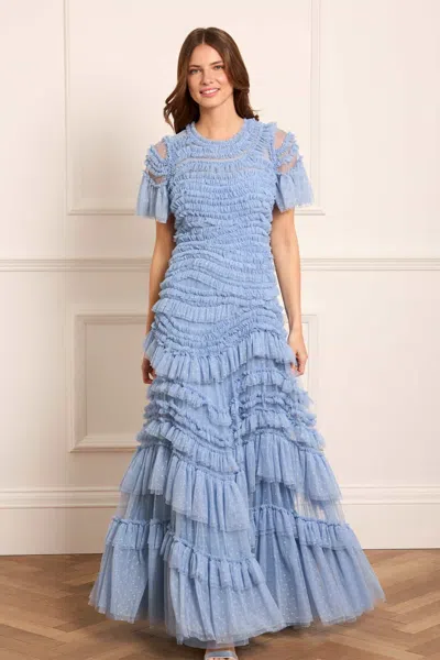 Needle & Thread Wild Rose Short Sleeve Gown In Blue