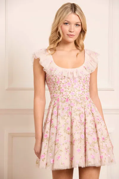 Needle & Thread Lea Ditsy Micro Mini Dress In Champagne