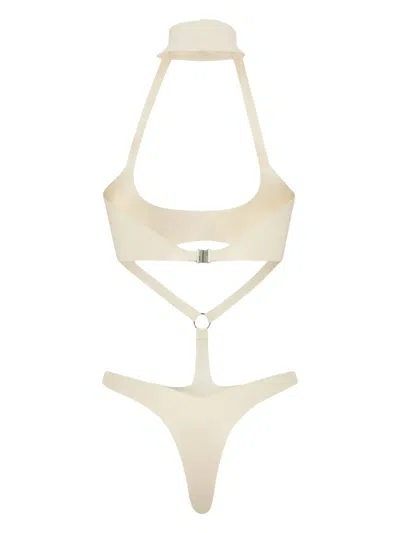 Dsquared2 Harness Choker Bodysuit In Neutrals