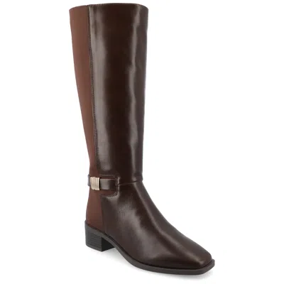 Journee Collection Wide Width Wide Calf Womens Londyn Tru Comfort Foam Stacked Block Heel Square Toe Boots In Brown