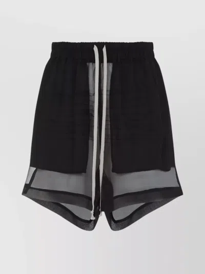 Rick Owens Layered Silk Bermudas With Sheer Panels In Black