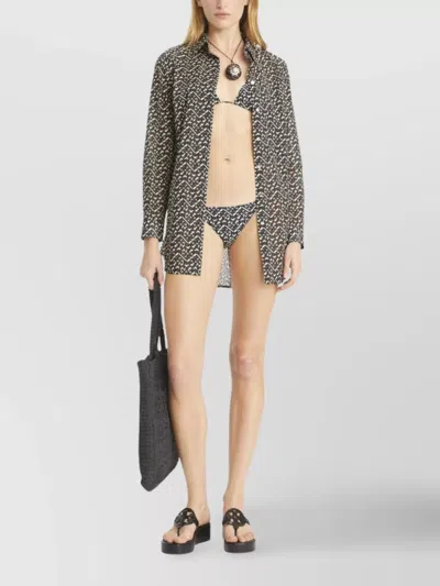 Tory Burch Graphic Print Tunic Belted Waist In Green