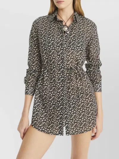 Tory Burch Graphic Print Tunic Belted Waist In Green