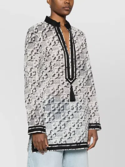 Tory Burch T Monogram Print Silk-blend Tunic In Metallic