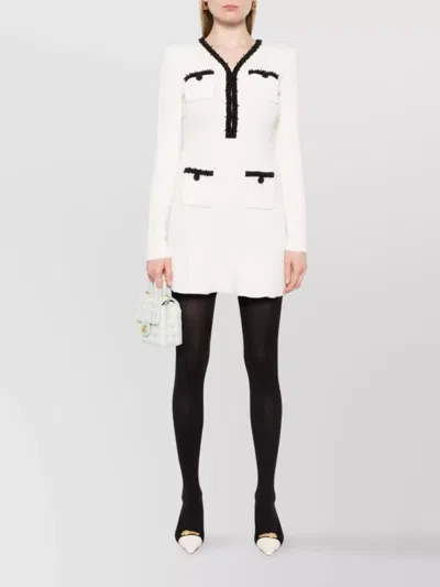 Self-portrait Pearl Trim Knit Mini Dress In White