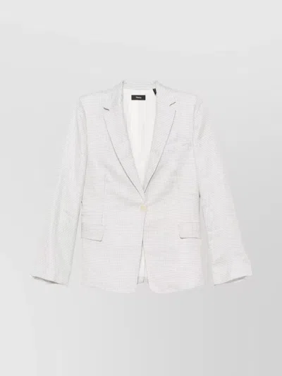 Theory B.mel Houndstooth Check Slim Fit Linen Blend Blazer In White
