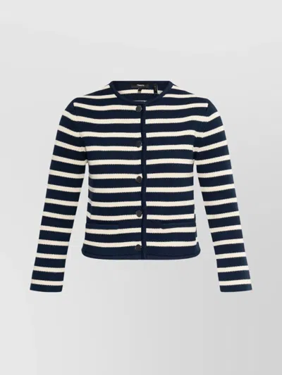 Theory Striped Cropped Jacket In Cotton Bouclé In Blue