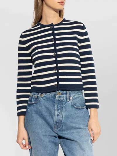 Theory Striped Cropped Jacket In Cotton Bouclé In Blue