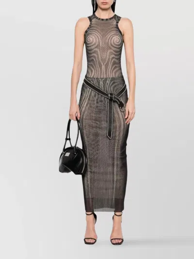 Jean Paul Gaultier Mesh Spiral Printed Long Skirt In Purple