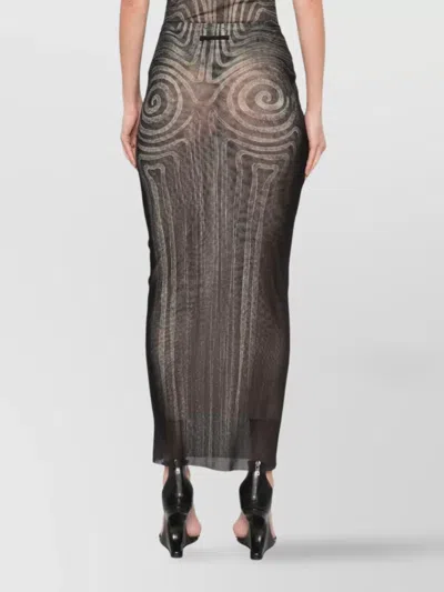 Jean Paul Gaultier Mesh Spiral Printed Long Skirt In Purple