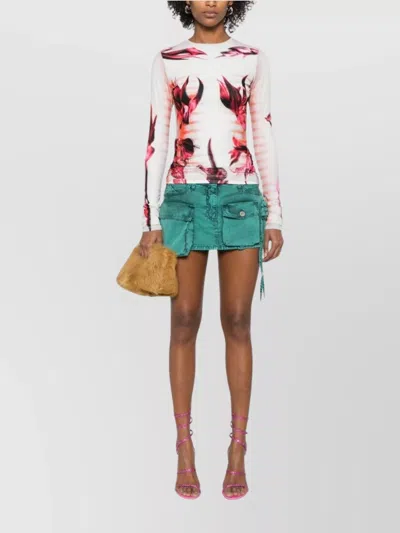 Jean Paul Gaultier Layered Long Sleeves Top Printed Flower Body Morphing Mariniere In Pink