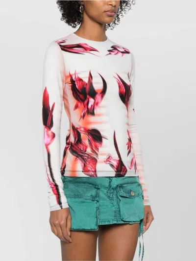 Jean Paul Gaultier Layered Long Sleeves Top Printed Flower Body Morphing Mariniere In Pink