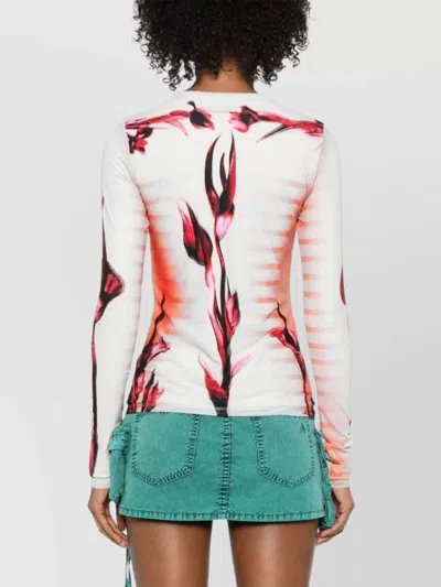 Jean Paul Gaultier Layered Long Sleeves Top Printed Flower Body Morphing Mariniere In Pink