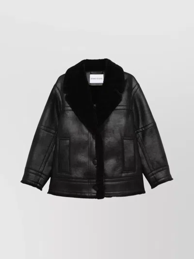 Stand Studio Louisa Shearling Collar Textured Jacket In Black
