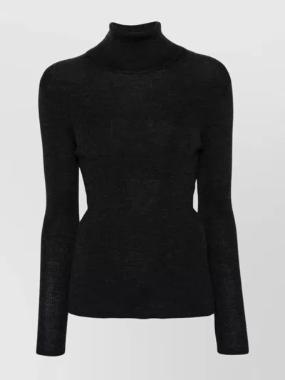 P.a.r.o.s.h Parosh Ribbed Turtleneck Sweater With Elegant Open Back Design In Black
