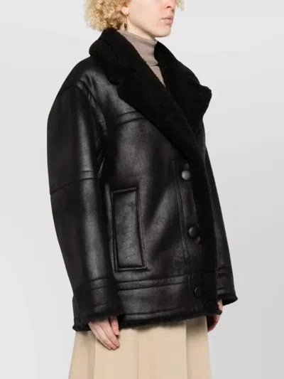 Stand Studio Louisa Shearling Collar Textured Jacket In Black