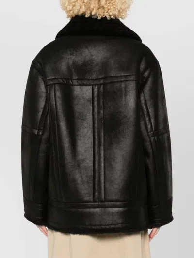 Stand Studio Louisa Shearling Collar Textured Jacket In Black