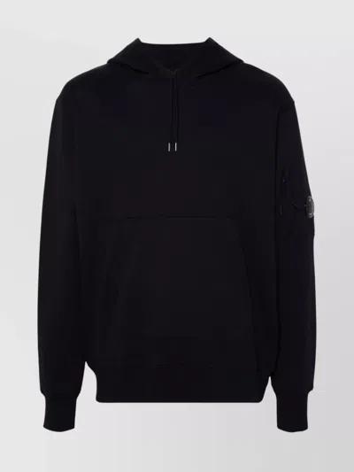 C.p. Company Diagonal Raised Fleece Goggle Zipped Hoodie In Black