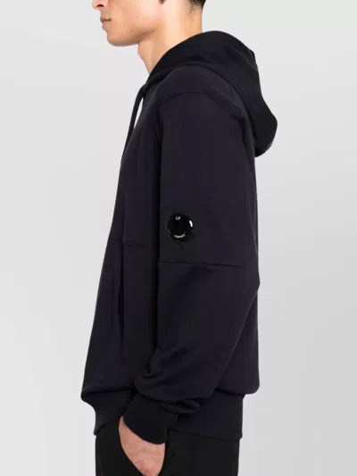 C.p. Company Diagonal Raised Fleece Goggle Zipped Hoodie In Black