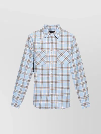 Amiri Mens Sea Blue Shotgun Distressed Regular-fit Cotton Flannel Shirt In Sky Blue