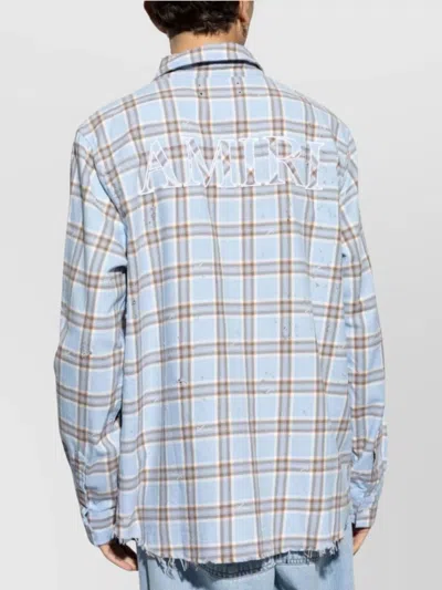 Amiri Mens Sea Blue Shotgun Distressed Regular-fit Cotton Flannel Shirt In Sky Blue
