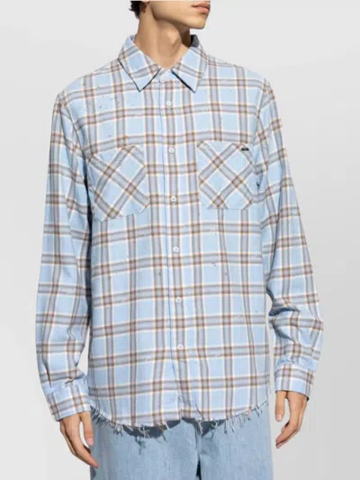 Amiri Mens Sea Blue Shotgun Distressed Regular-fit Cotton Flannel Shirt In Sky Blue