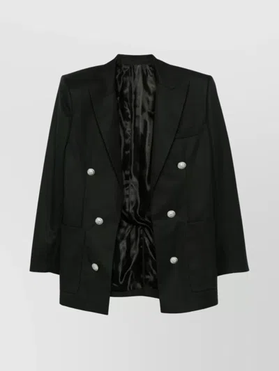 Balmain Button-embellished Wool Blazer In Black