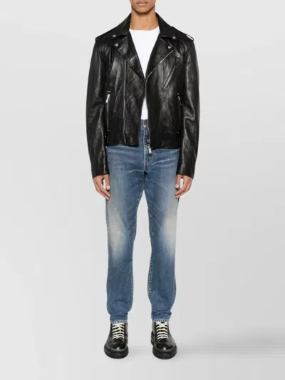 Alexander Mcqueen Piercing Leather Jacket In Black